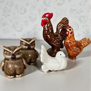 Lot of 5 Vtg MCM Bird Figurines Owls, Rooster, Chicken, Dove Mini Animals